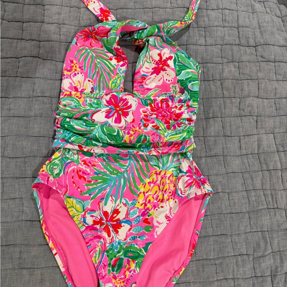Lilly Pulitzer Pink and Green Tropical One Piece Swimsuit